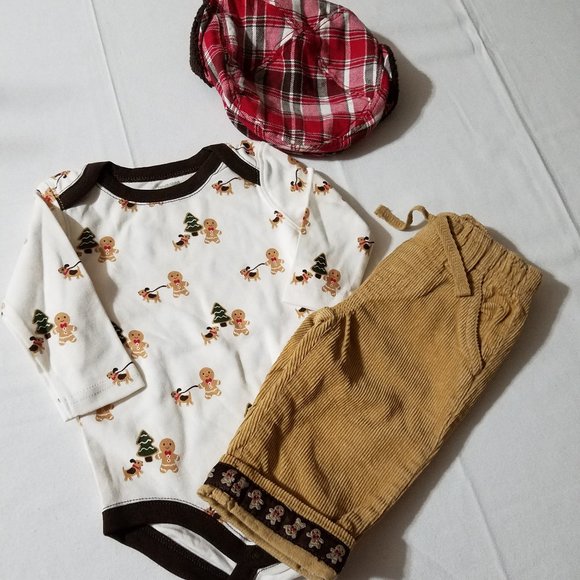 Gymboree 3-6 Month Gingerbread Boy Pants, Bodysuit, Hat & 0-3 socks Outfit NWT - Picture 2 of 6
